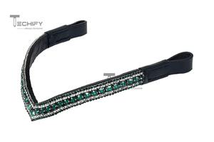 Brida para Caballo de Cuero Premium con Diadema de Cristal Verde en Forma de V Hecha a Mano, Decoración Ecuestre, Proveedor de Accesorios Ecuestres - Product Image 5