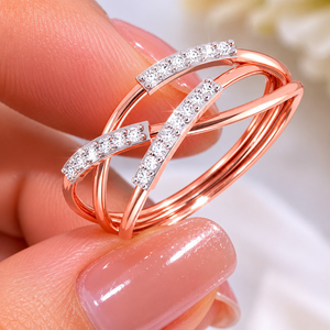 14K <b>Rose</b> Gold Natural Round Diamond Designer Wedding Ring for Women | Unique Criss Cross Studded Band Fine Jewelry Luxury Gift - Product Image 3