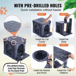 31.4\" Indoor Cat Tower Condo with Sisal <b>Scratching</b> <b>Post</b> Hammock Top Perch Jumping Platform for Cats - Product Image 5
