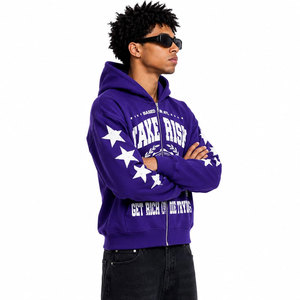 Purple Men's Zip-Up Hoodie Streetwear Sublimation Print <b>Stars</b> Design Regular Fit Knitted Polyester Autumn Style Hoodie - Product Image 4
