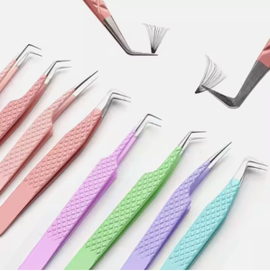 Black Silver Grip Eyelash Tweezers <b>Pink</b> <b>Box</b> Packing Isolation Private Label Fiber Tip Volume Lash Tweezers for sale - Product Image 1