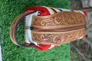 Toiletry Hand Tooled Saddle Blanket Fabric Genuine Leather Western Women Bag Handbag Purse Wholesale Aztec <b>Shaving</b> <b>Kits</b> - Product Image 5
