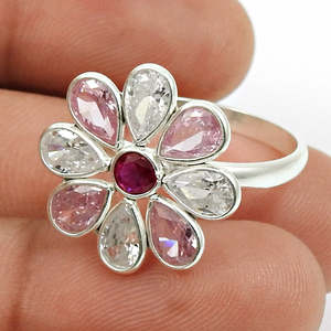 แหวนเงินแท้ 925 ดีไซน์เนอร์ ทำมือ ประดับด้วยพลอยทับทิมธรรมชาติ และพลอย CZ สีขาวและชมพู เครื่องประดับโบฮีเมียนสุดหรูสำหรับงานแต่งงาน - Product Image 3