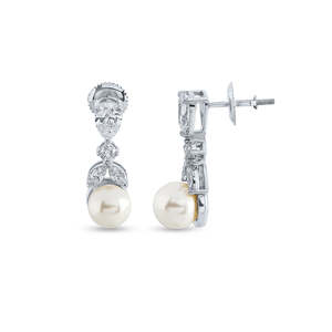 Boucles d'Oreilles Pendantes Diamant et Perle - Product Image 3