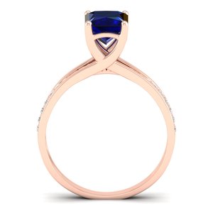 Bague de fiançailles REYES en or rose massif 14 carats avec diamant taille princesse 0,15 carat et saphir bleu, bijoux fins, prix de gros - Product Image 4