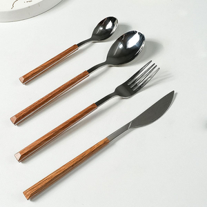 Vintage Luxury Stainless Steel Gold Cutlery Set With Brown Handles Matte Gold <b>Flatware</b> Dining Tableware For Home & Restaurant - Product Image 2