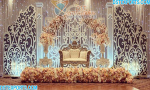 Gorgeous Golden Wedding Stage Decoration Best Jewish Golden Wedding Stage Decor Wedding Stage Decoration With Golden Theme - Product Image 6