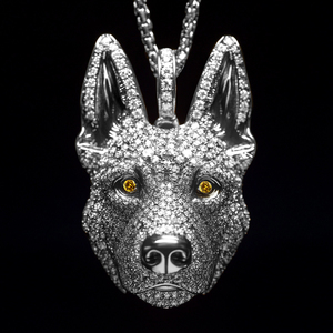 Cadenas Hip Hop con Colgante de Cara de Perro Alsaciano y Eslabones Cubanos Iced Out, Diamantes Cultivados en Laboratorio Plateados, Conjuntos de Joyería Unisex, Regalo, EE. UU. - Product Image 3