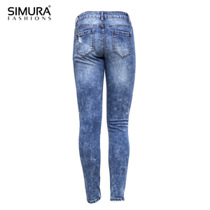 Vaqueros con diseño de moda para mujer, pantalones estrechos rasgados, precio al por mayor, para compras en línea - Product Image 5