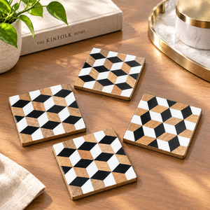 Geometric Mango Wood Epoxy Resin Coaster Set <b>Square</b> Drink Coasters <b>Scratch</b> Resistant Table Mats for Cups Mugs Home Office Decors - Product Image 3