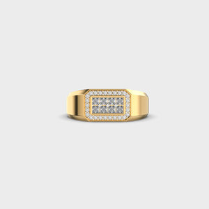 Anillo de Diamantes Geométrico con Engaste Pavé de Oro, Corte Princesa, Unisex, Clásico, para Compromiso o Boda - Product Image 1