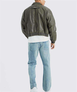 Veste coupe-vent oversize pour homme, veste en cuir PU lavé sur mesure, coupe ample, avec col, vestes décontractées pour homme - Product Image 3