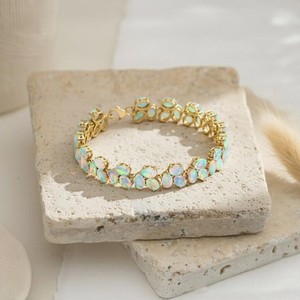Oval Cut Ethiopian <b>Fire</b> Opal Stone Sterling Silver Gold Plated Luxury Charm Bracelet for Women Elegant Gemstone Jewelry Gift - Product Image 4