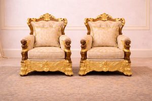 Exquisite High <b>Back</b> Teak Wood Sofa Set 5-Seater Luxury Mansion Style Living Room Furniture with Sofa Table - Product Image 3