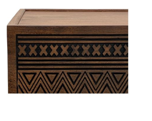 Table basse en bois rectangulaire, table centrale avec motifs sculptés, table à thé pour salon - Product Image 3