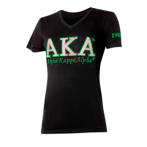Camiseta de Lujo AKA Bordada, Negra, de Algodón Premium, Cuello en V, Manga Corta, Suave, Transpirable, Informal, para Mujer - Product Image 1