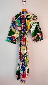 Kimono indien fait main à imprimé bloc, ouvert sur le devant, pour l'été et le printemps, lot en gros, robe kimono indienne en coton imprimé avec ceinture - Product Image 3