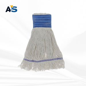A&S Heavy Duty Natural White Cotton <b>Mop</b> Head multi-ply twisted yarn with 5" Blue Head Band with Light Purple Tail Band Loop End - Product Image 3