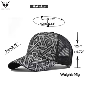 Gorras de béisbol de malla transpirable grises y negras con estampado geométrico personalizado por sublimación, de 5 paneles, estilo urbano, para adultos. - Product Image 2