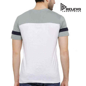 เสื้อยืดคอกลมแขนสั้นทรงปกติสำหรับผู้ชายจาก Relevo Industries ตัดต่อสีสัน แต่งขอบตัดกัน ผ้าเจอร์ซีย์ถักลำลอง 100% ผ้าฝ้ายด้านหน้า - Product Image 1