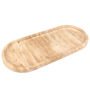 Plateau de présentation de bijoux en marbre pour salle de bain, plateau de service rond Art Déco en travertin, marbre naturel - Product Image 4