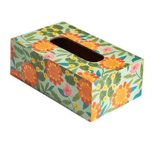 Minimal Floral Enamel Printed Wooden <b>Tissue</b> Box Holder For Home Office Car Use &Gift Napkin Box Dispenser For Tabletop Accessory - Product Image 2
