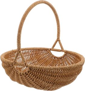 Natural Brown Rattan Picnic <b>Basket</b> Boat Shaped Handwoven Open <b>Wicker</b> <b>Storage</b> Hamper with High Handle for Outdoor Camping Flower - Product Image 1