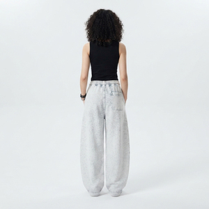 <b>Women</b> Wide Leg Fleece Acid Wash Sweat Pants Elastic Waist <b>Baggy</b> Casual Loose Fit Full Length Jogger Pants Streetwear - Product Image 2