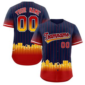 Maillot de baseball personnalisé à manches courtes, respirant, à rayures classiques avec ourlet dégradé motif skyline urbain pour vêtements de sport d'équipe - Product Image 3