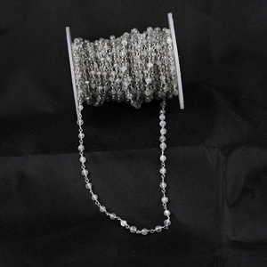 3mm 4mm Natural Gray Labradorite Gemstone <b>Rosary</b> Chain Roll Faceted Rondelle Beads Silver Linked Chain Wholesale Bulk Supply - Product Image 3