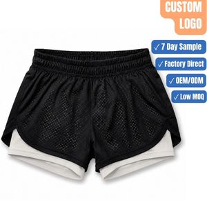Double Layer Running Shorts Breathable Mesh Sports Shorts <b>Elastic</b> Waist Gym Training Short Pants Custom Logo - Product Image 1