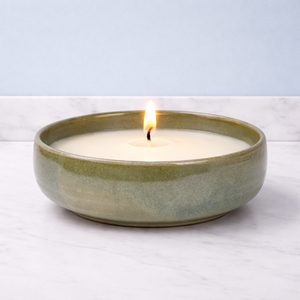 Olive Stone Ceramic Candle Vessel Wide Bowl Thick Durable Heat Resistant Smooth Gloss Finish Single Wick Elegant Home Decor - Product Image 1