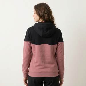 <b>Women's</b> <b>Black</b> Pink Color Block Hooded Pullover Sweatshirt <b>Long</b> <b>Sleeve</b> Autumn Hoodie <b>Top</b> - Product Image 2