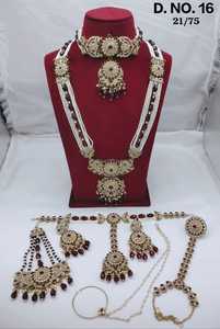 Elegant Gold Plated Ethnic Jewelry <b>Set</b> With Green Zircon And Imitation Pearl Necklace Earrings Bracelet For Wedding - Product Image 3