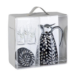 Juego de Termos para Té de Primera Calidad para Regalo de Ramadán, en Negro con Madreperla, con Tazas de Vidrio y Posavasos en Caja, Venta al Por Mayor - Product Image 1