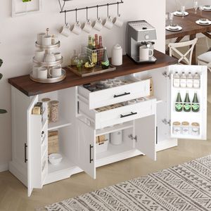 63 \ "casale cucina bianca armadi fienile porta stoccaggio 2 cassetti portiera grande Buffet tavolo Bar ripiani regolabili per - Product Image 5