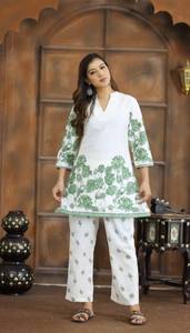 Heavy Chinon Digital Print <b>Kurti</b> Pant Set for Women Stylish Floral Co-ord Set Readymade Festival Wear - Product Image 2