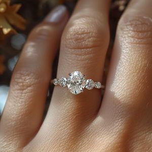 Anillo de Compromiso y Boda Ovalado de Plata de Ley 925 Chapado en Oro de 18K con Moissanita, Diseño Minimalista y Atemporal - Product Image 2