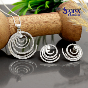 Conjunto de Collar y Pendientes de Plata de Ley 925 con Baño de Rodio y Cristal en Espiral, Joyería Fina Elegante para Mujer - Product Image 4
