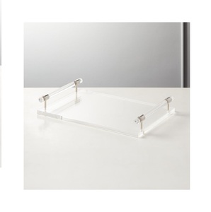 High On Demanding Rectangle <b>Clear</b> Acrylic Serving Tray with Handles Customize Design Acrylic Tray Factory Customized - Product Image 1