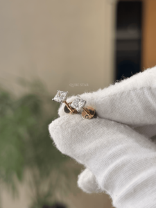 18k Gold 0.992ct Princess Cut Lab Grown Diamond Solitaire Stud <b>Earrings</b> Secure Push <b>Back</b> Closure Fine Jewelry For Wedding Gift - Product Image 4