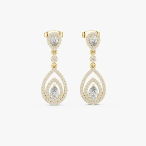 Pendientes de Oro Amarillo Sólido de 9K con Diamante Cultivado en Laboratorio de 1.214CT, Corte Pera, Diseño de Halo, Joyería Fina para Mujer - Product Image 1