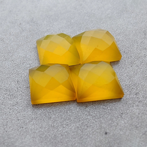 Calcedoine jaune naturelle authentique, taille carrée à motifs, dos plat, calibrée, provenant du Rajasthan, pour la fabrication de bijoux - Product Image 1