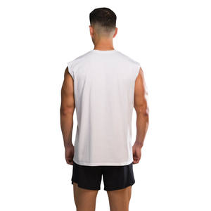 Men's White & <b>Navy</b> Blue Relaxed Fit Sleeveless T-Shirt Raw Hem Workout Tank Casual Athletic Training Gym Street Style <b>Top</b> - Product Image 2