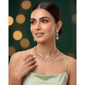 <b>Indian</b> Ethnic Juliee American Diamond Traditional Bridal Necklace <b>Set</b>-Gold Plated Fine <b>Jewelry</b> - Product Image 1