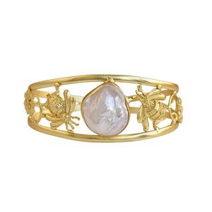Brazalete de Perlas Barrocas de Agua Dulce Honeybee con Baño de Oro, Estilo Bohemio Clásico para Mujer - Product Image 1