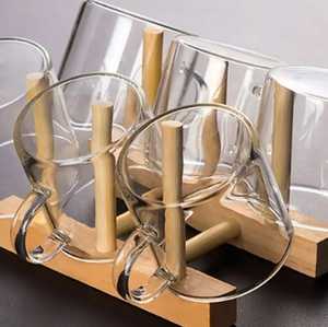 Wooden <b>Kitchen</b> Organizer Mug Rack with <b>Hooks</b> Holds Six Ceramic Mugs and Six Wooden Saucers Minimalist Functional Sty - Product Image 2