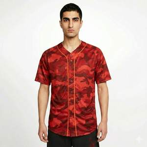 Maillots de baseball camouflage pour hommes, manches courtes, col en V, entièrement boutonnés - Product Image 1