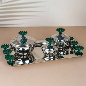 Modern Luxury Metal <b>Containers</b> with Blue Floral Lids Airtight Food <b>Storage</b> Set for Kitchen Party Use - Product Image 2