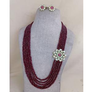 Gorgeous Stylish Classic Gold Plated Multi Layered Stone Look <b>Long</b> <b>Necklace</b> Set Earrings Women Designer Jewelry Engagement - Product Image 1